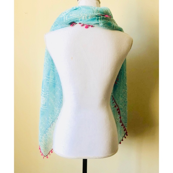 ❌SOLD❌Aeropostale Teal Pink Metallic Tassel Scarf - Picture 3 of 8